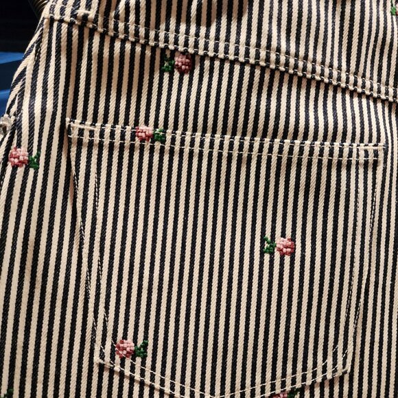 Kenzo Black & White Stripe Jeans w/ Flower Detail NWT - Picture 4 of 8